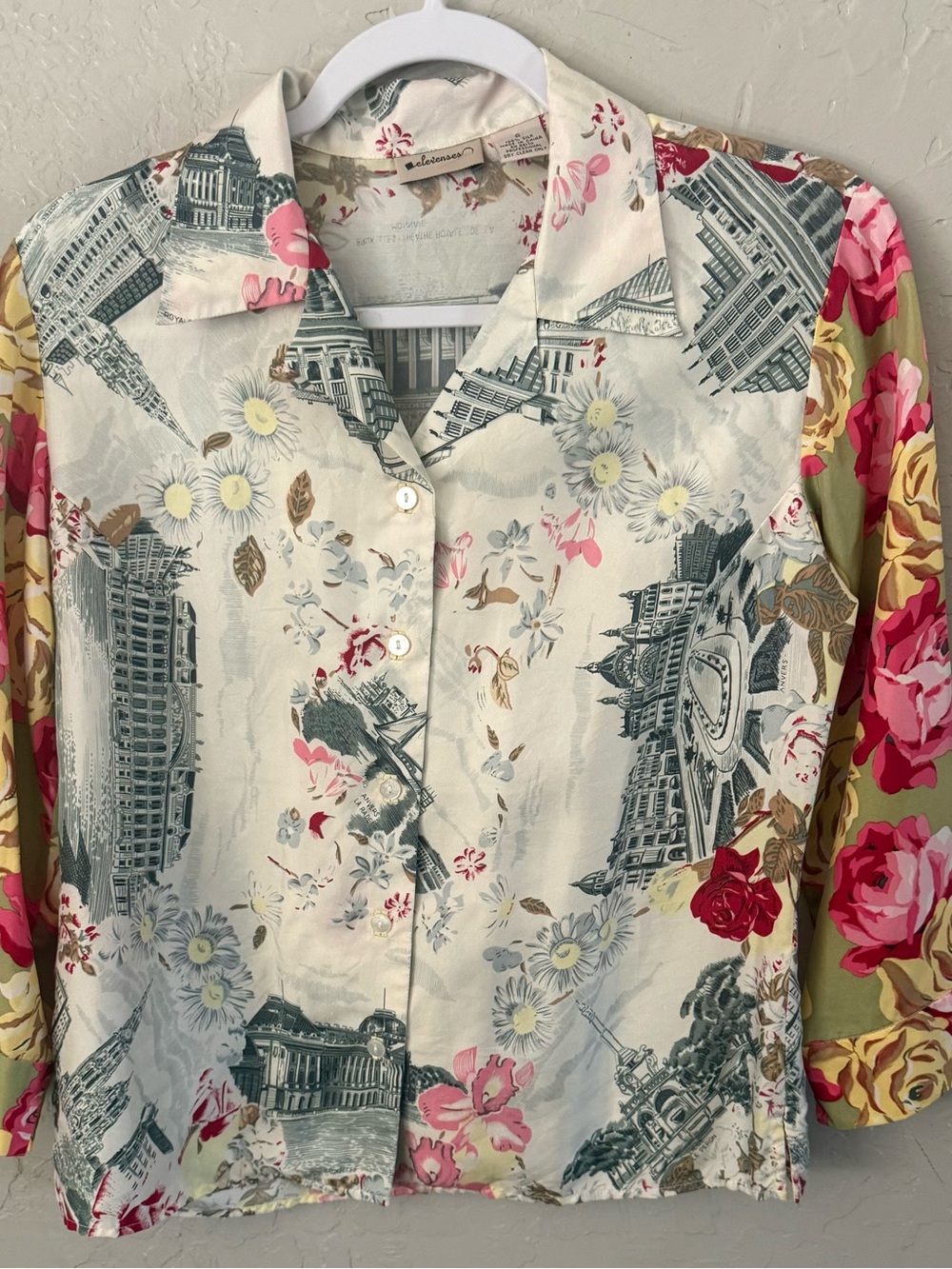 elevenses Cream Multicolor Floral & Cityscape Button-Front Blouse